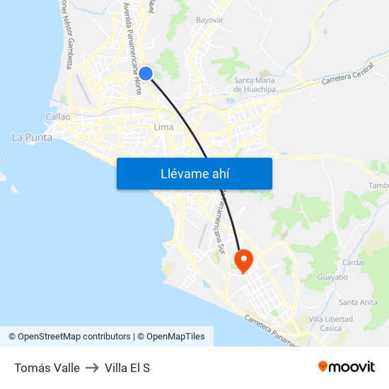 Tomás Valle to Villa El S map