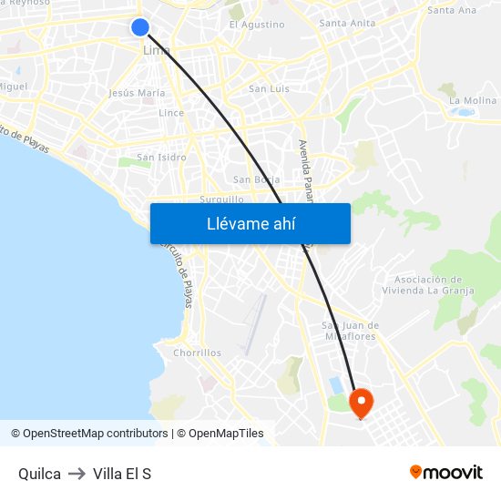 Quilca to Villa El S map