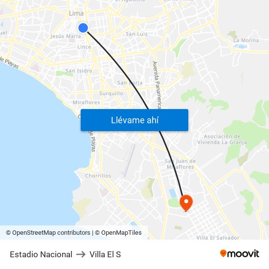Estadio Nacional to Villa El S map