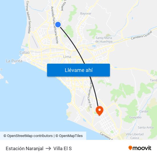 Estación Naranjal‎ to Villa El S map