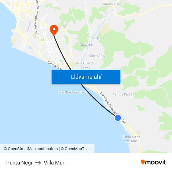 Punta Negr to Villa Mari map