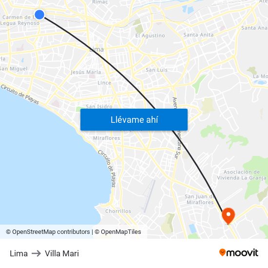 Lima to Villa Mari map