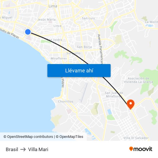 Brasil to Villa Mari map