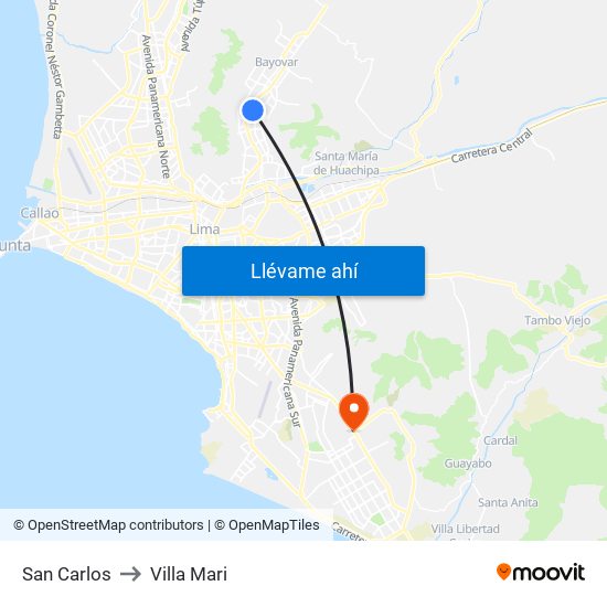 San Carlos to Villa Mari map