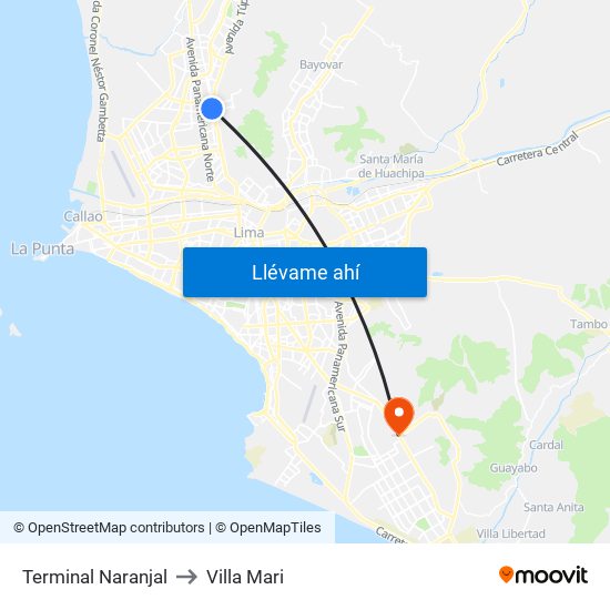 Terminal Naranjal to Villa Mari map