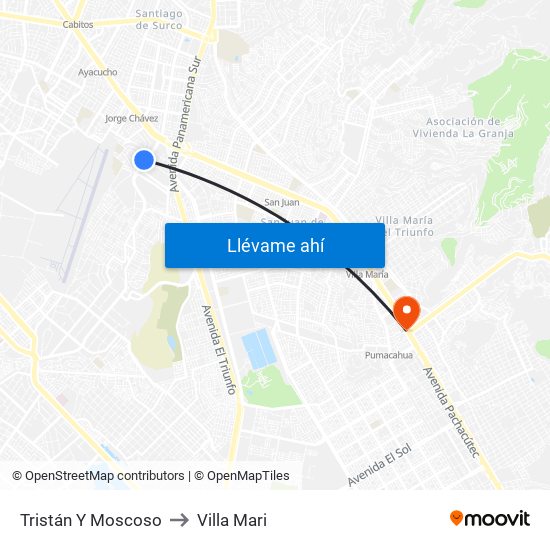 Tristán Y Moscoso to Villa Mari map