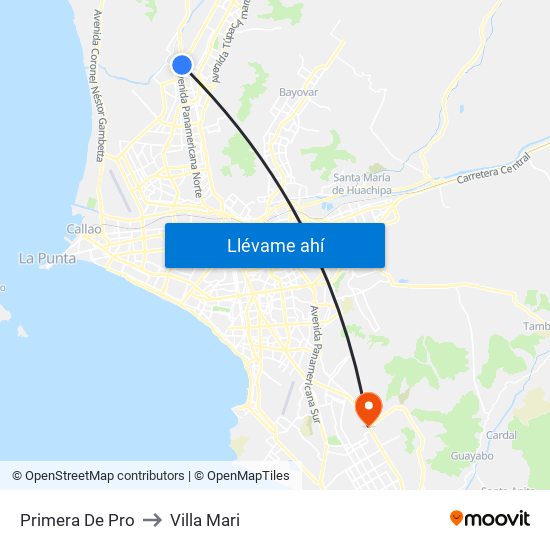 Primera De Pro to Villa Mari map