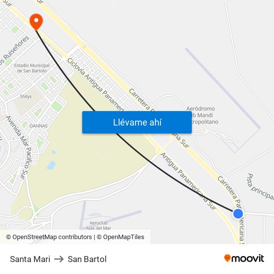 Santa Mari to San Bartol map