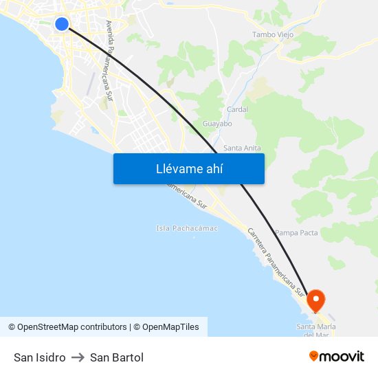 San Isidro to San Bartol map