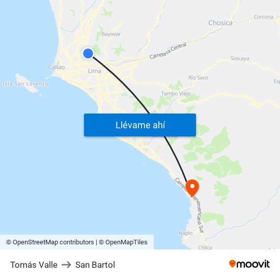 Tomás Valle to San Bartol map