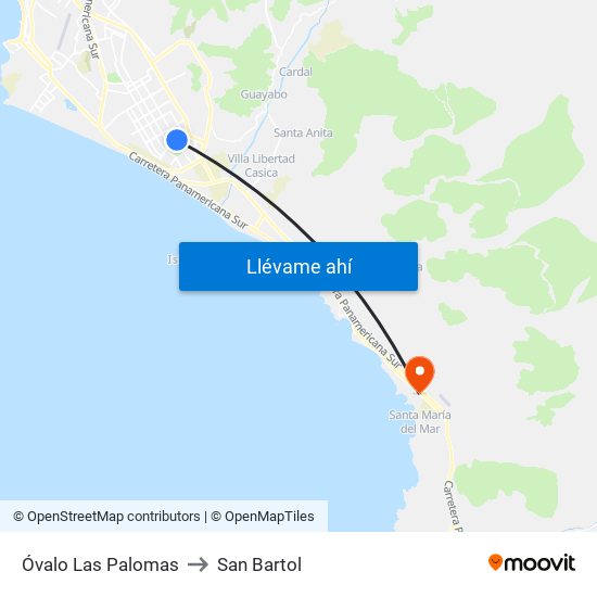 Óvalo Las Palomas to San Bartol map