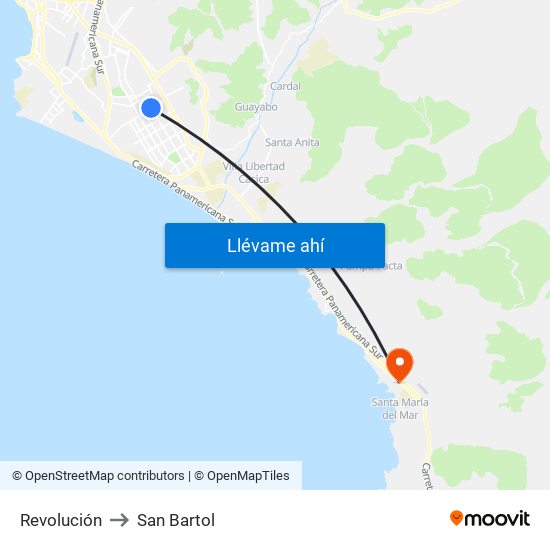 Revolución to San Bartol map