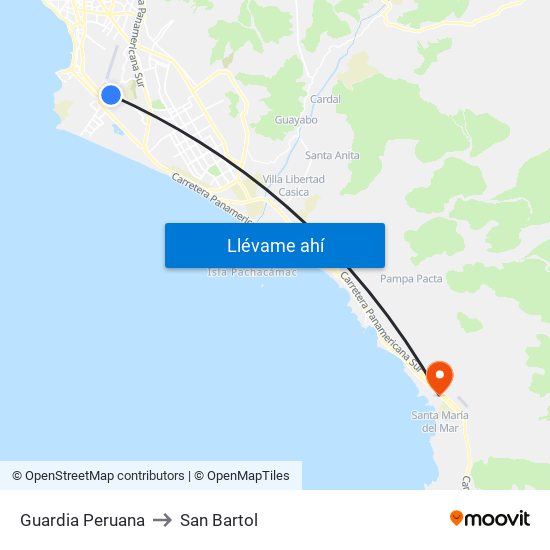 Guardia Peruana to San Bartol map