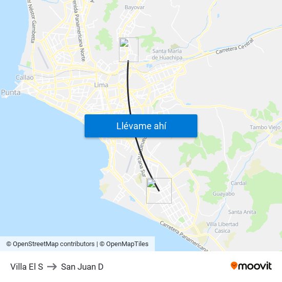 Villa El S to San Juan D map