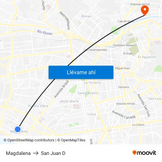 Magdalena to San Juan D map
