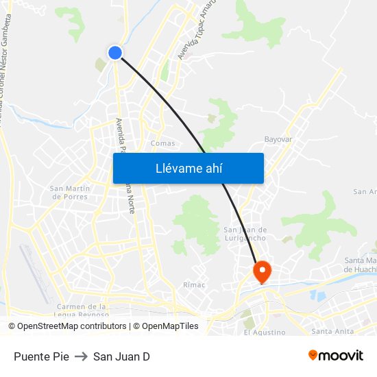 Puente Pie to San Juan D map