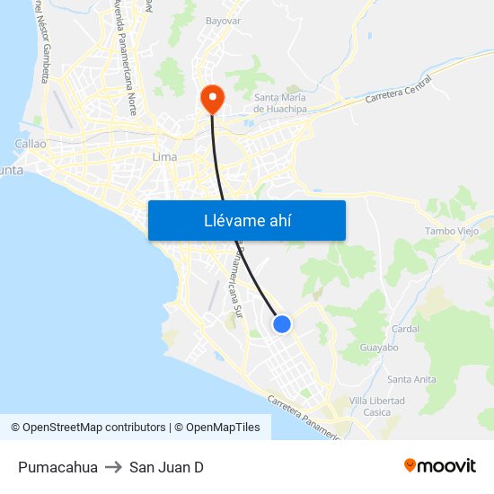 Pumacahua to San Juan D map