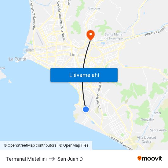 Terminal Matellini to San Juan D map