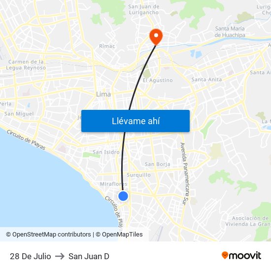 28 De Julio to San Juan D map