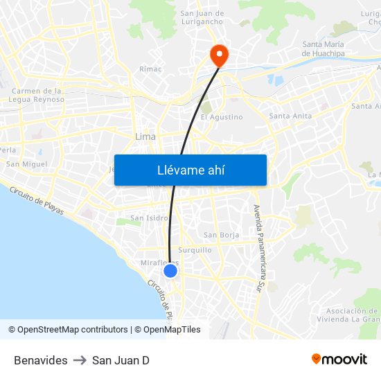 Benavides to San Juan D map