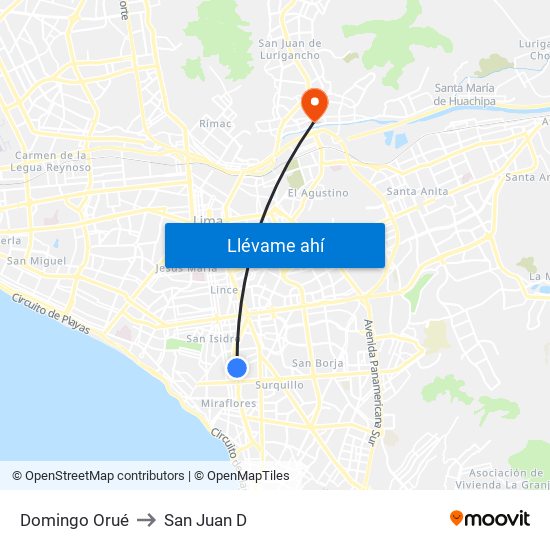 Domingo Orué to San Juan D map