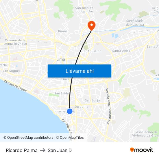 Ricardo Palma to San Juan D map