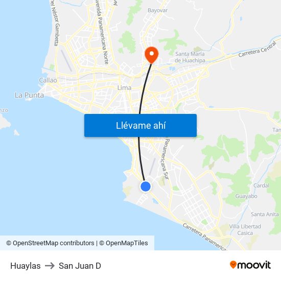 Huaylas to San Juan D map