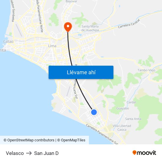 Velasco to San Juan D map