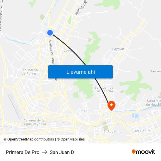 Primera De Pro to San Juan D map