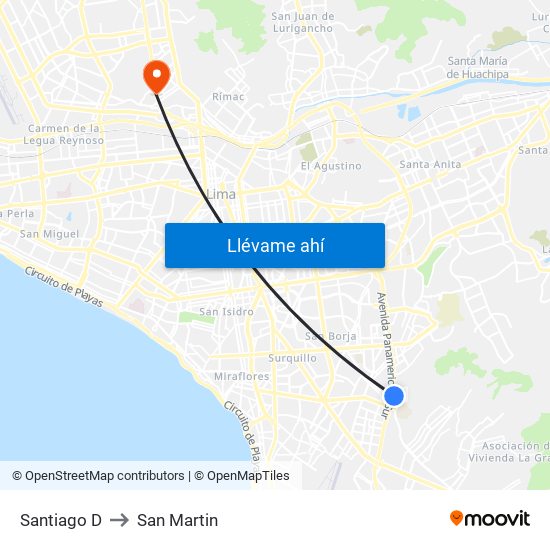 Santiago D to San Martin map