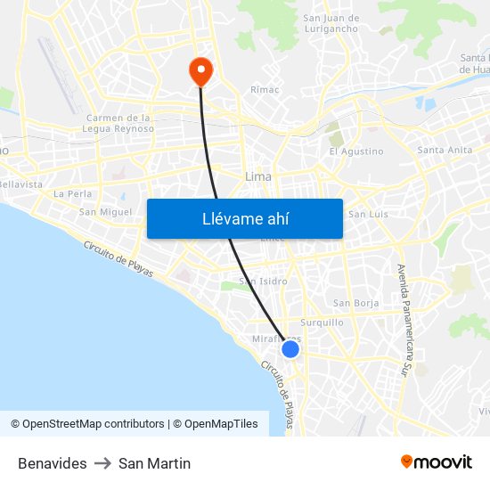 Benavides to San Martin map