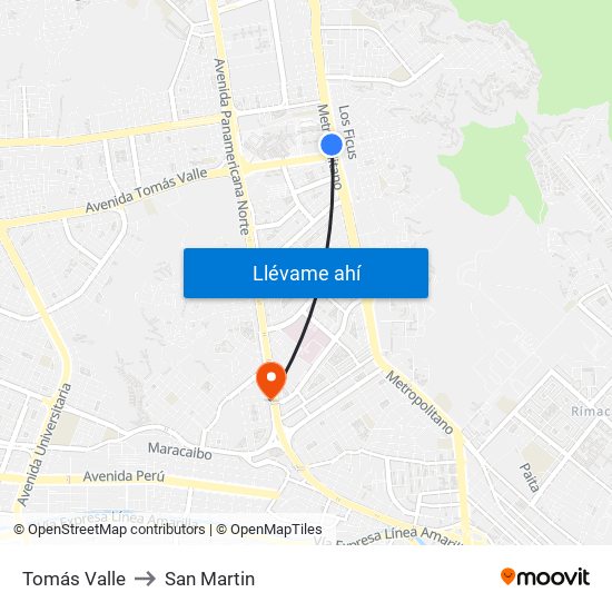 Tomás Valle to San Martin map