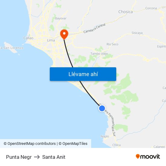Punta Negr to Santa Anit map