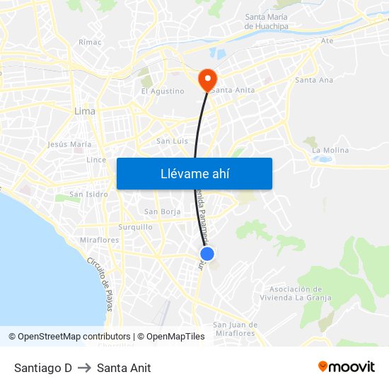 Santiago D to Santa Anit map