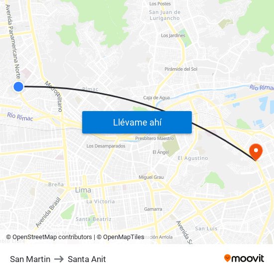 San Martin to Santa Anit map