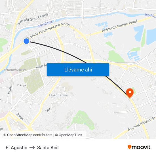 El Agustin to Santa Anit map