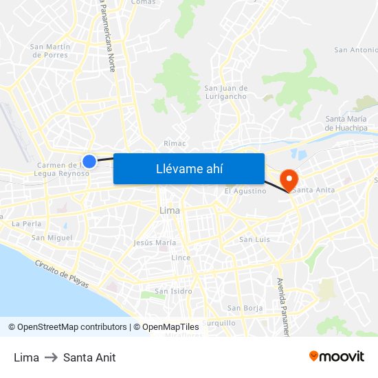 Lima to Santa Anit map