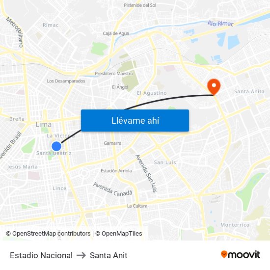 Estadio Nacional to Santa Anit map