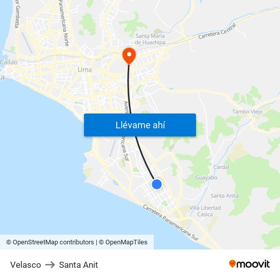 Velasco to Santa Anit map