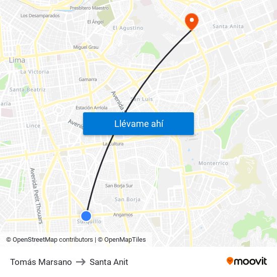 Tomás Marsano to Santa Anit map