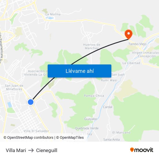 Villa Mari to Cieneguill map