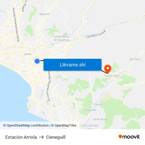 Estación Arriola to Cieneguill map