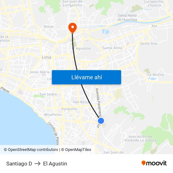 Santiago D to El Agustin map