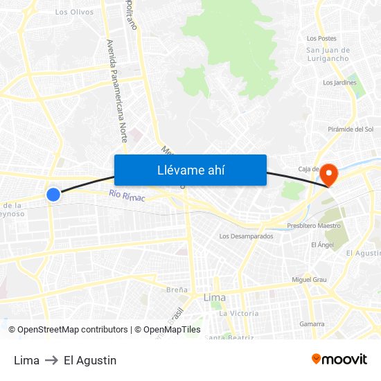 Lima to El Agustin map