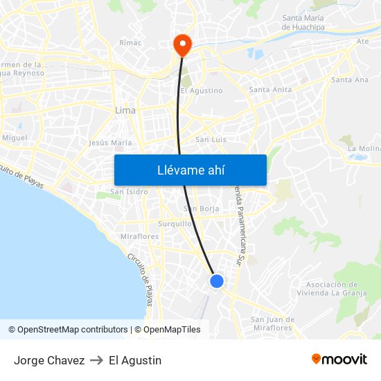 Jorge Chavez to El Agustin map