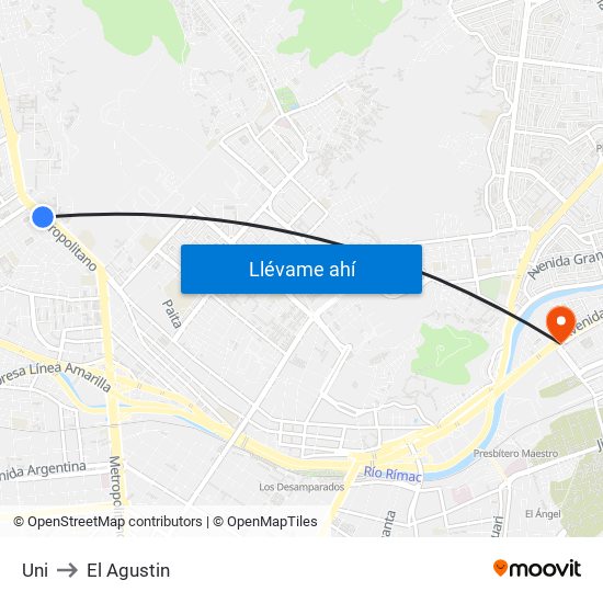 Uni to El Agustin map