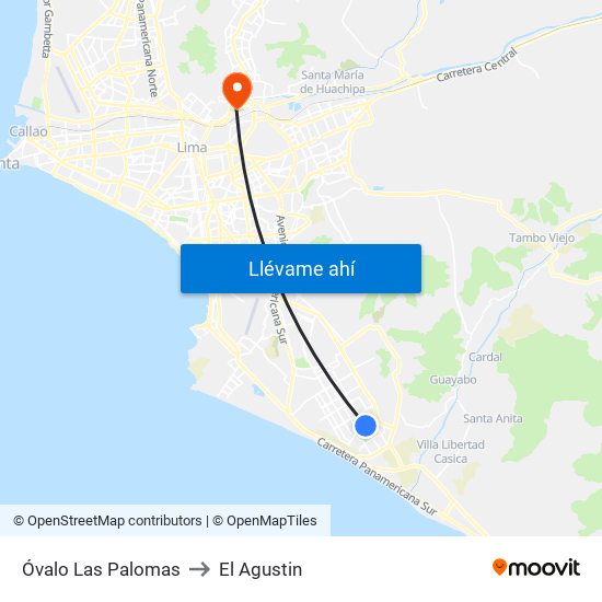 Óvalo Las Palomas to El Agustin map