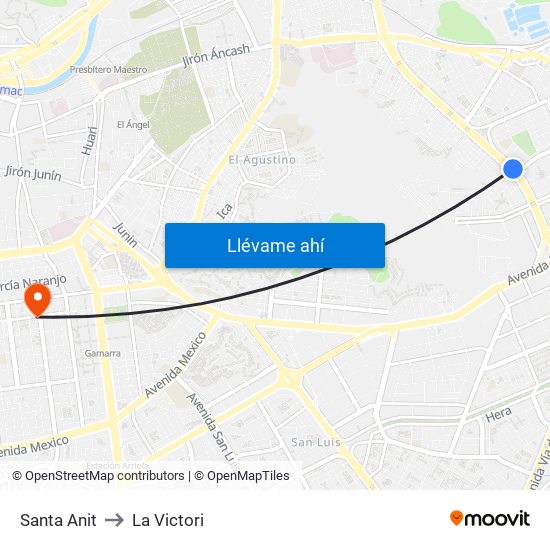Santa Anit to La Victori map