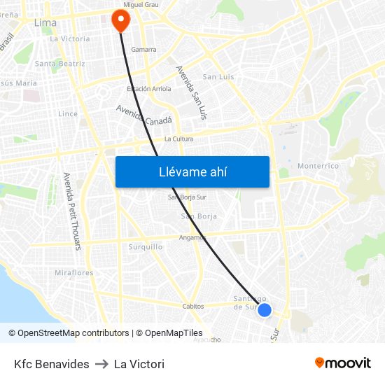 Kfc Benavides to La Victori map