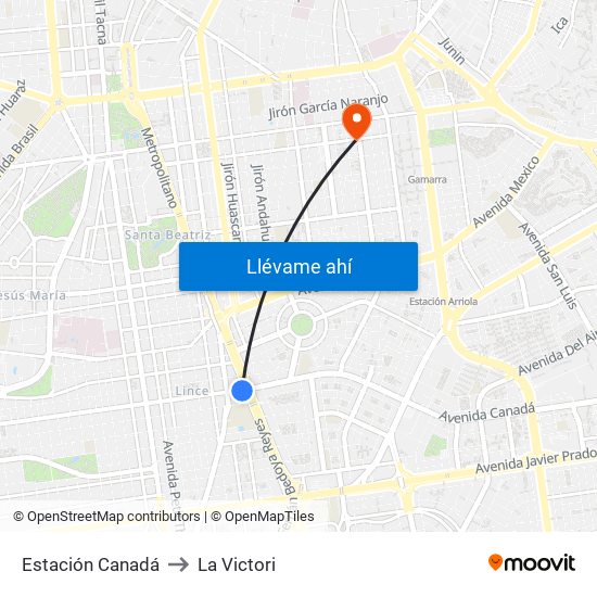 Estación Canadá to La Victori map